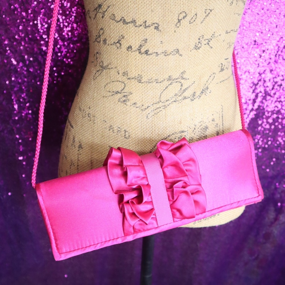 Hot Pink Ruffle Clutch Small Payless Women Satin Evening Bag Formal Prom Y2K 90s